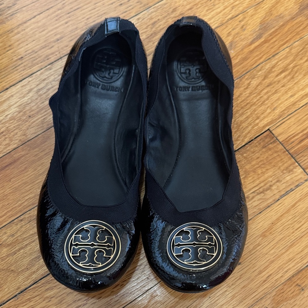 Tory Burch Shiny Black Flats